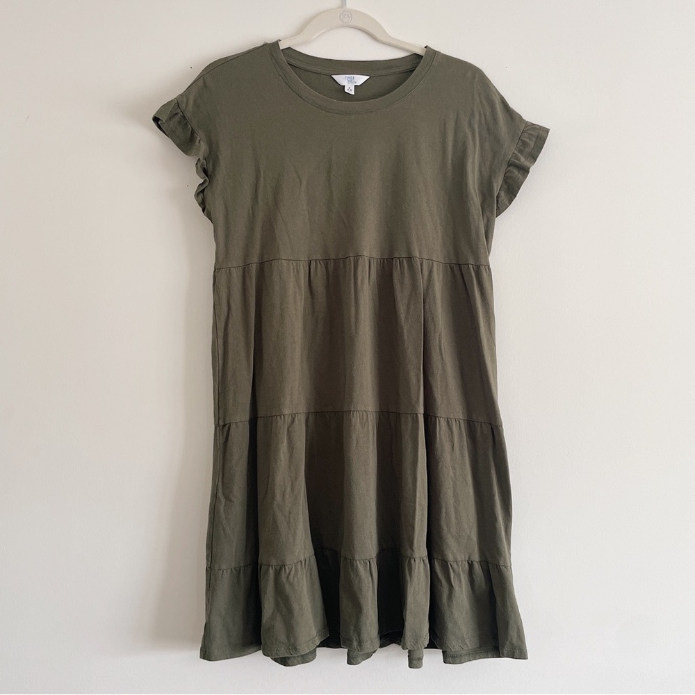 Olive Green Tiered Mini T-Shirt Dress
